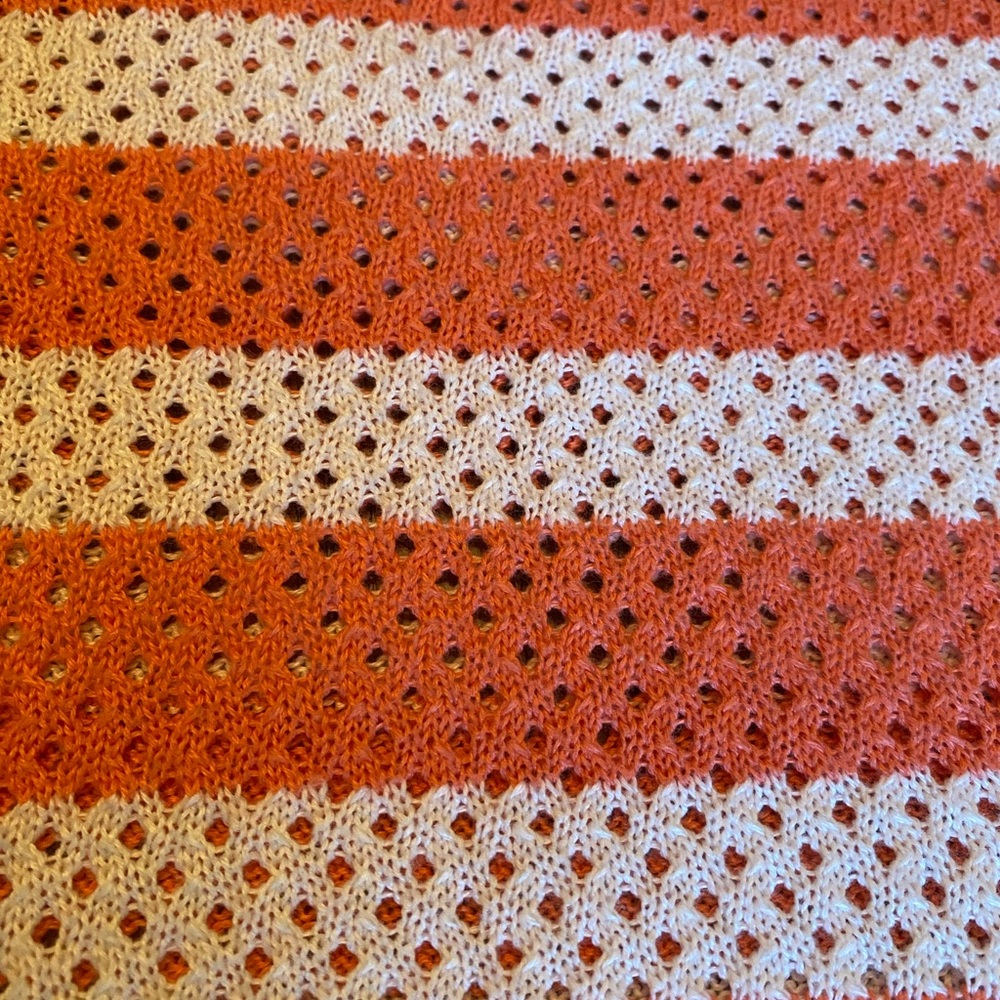 Velvet by Graham & Spencer Orange and White Silk Blend Striped Sweater - Picture 5 of 12